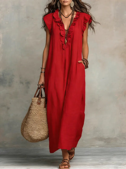 Saskia | Linen Kaftan Boho Maxi Dress