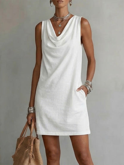 Indra | Linen Cowl Neck Shift Dress