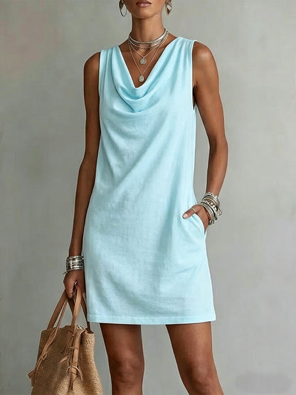 Indra | Linen Cowl Neck Shift Dress
