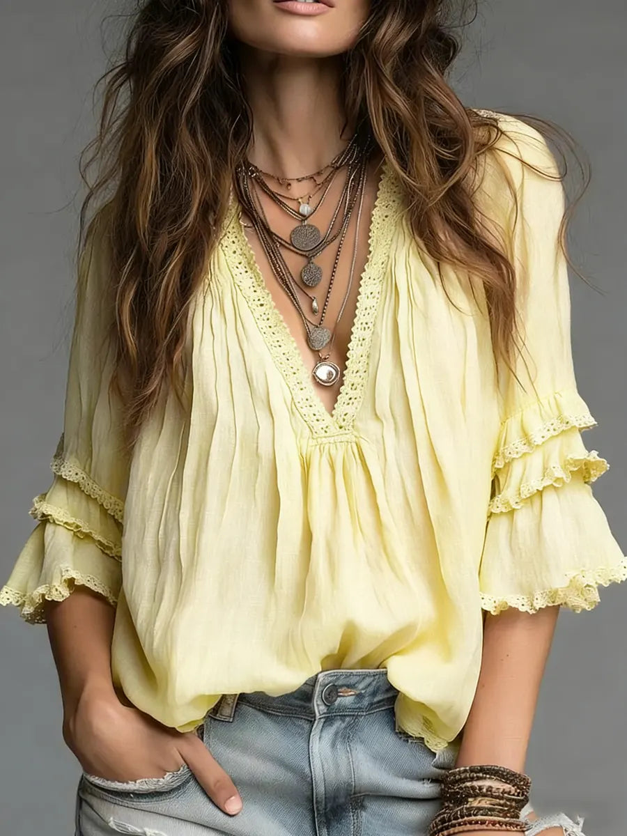 Freya | Ruffle Tiered Linen Blouse