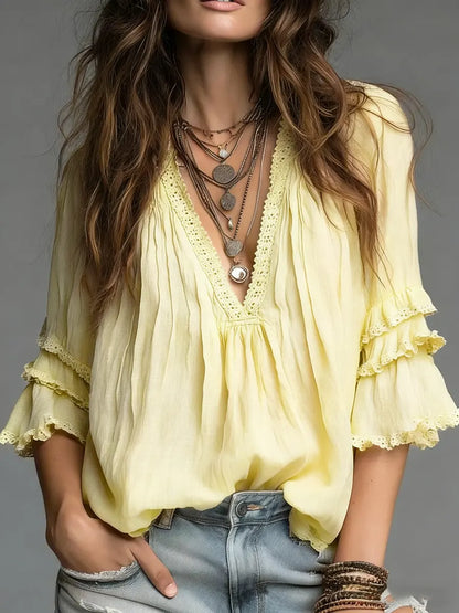 Freya | Ruffle Tiered Linen Blouse