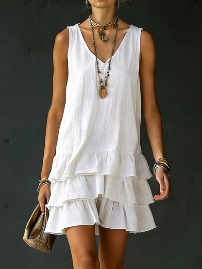 Lux | Linen Ruffle Hem Sleeveless Tunic Dress