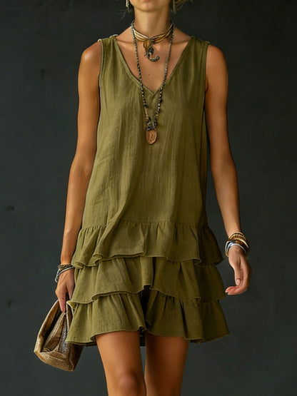 Lux | Linen Ruffle Hem Sleeveless Tunic Dress