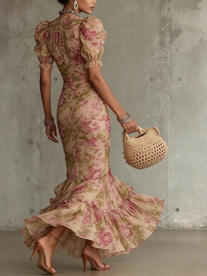 Faye | Chiffon Floral Puff Sleeve Maxi Dress