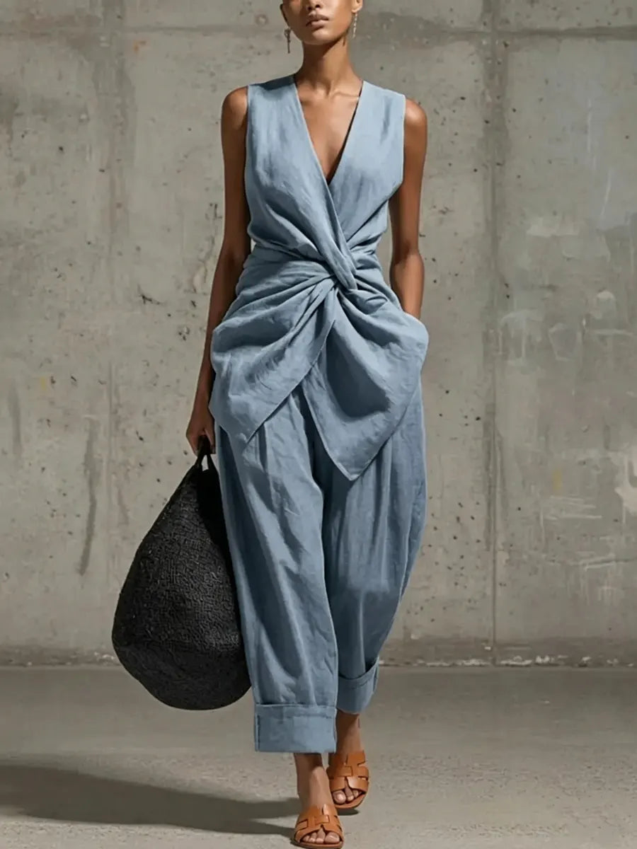Juno | Linen Waist-Tie Two-Piece Trouser Set