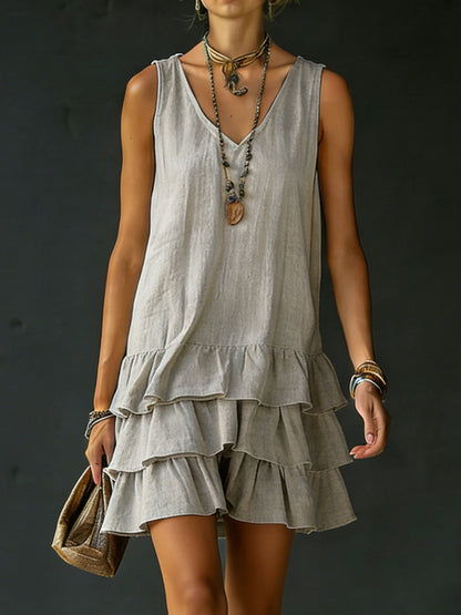 Lux | Linen Ruffle Hem Sleeveless Tunic Dress