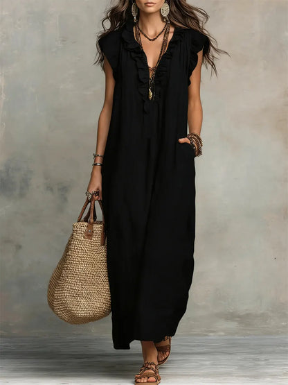 Saskia | Linen Kaftan Boho Maxi Dress