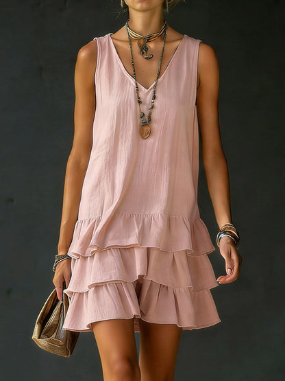 Lux | Linen Ruffle Hem Sleeveless Tunic Dress