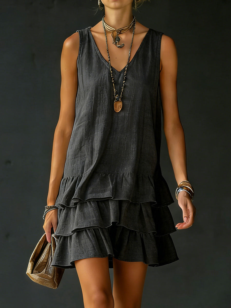 Lux | Linen Ruffle Hem Sleeveless Tunic Dress