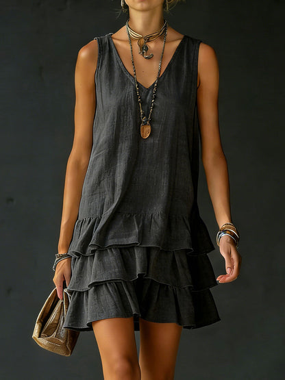 Lux | Linen Ruffle Hem Sleeveless Tunic Dress