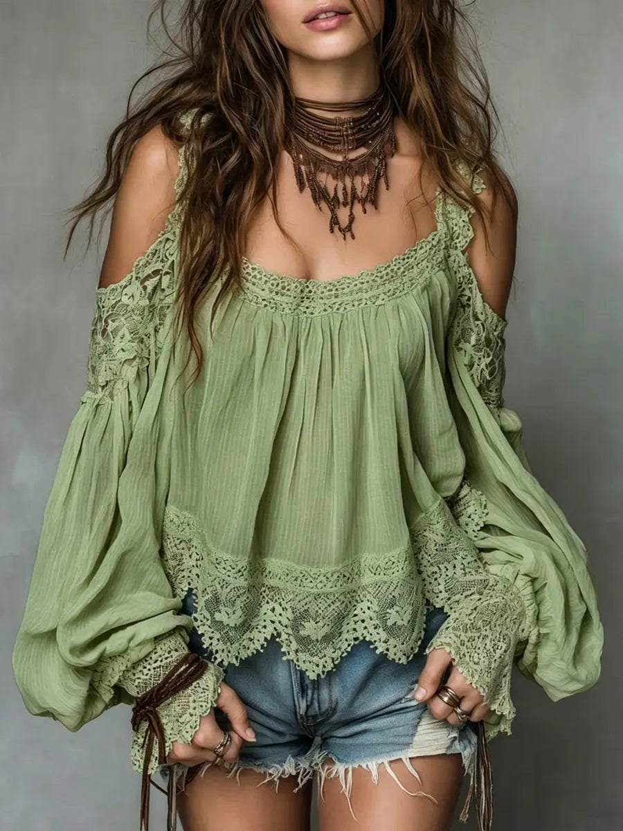 Giselle | Boho Off-Shoulder Lantern Sleeve Blouse