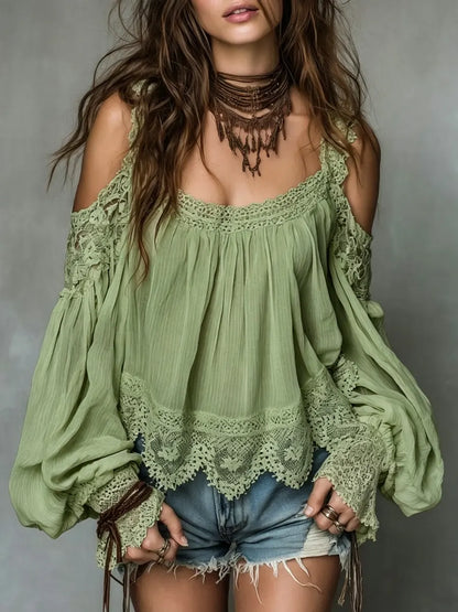 Giselle | Boho Off-Shoulder Lantern Sleeve Blouse