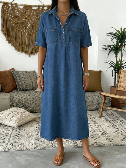 Florence | Denim Linen-Mix Midi Shirt Dress