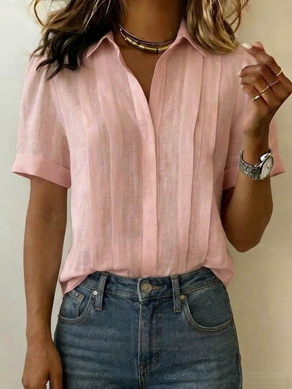 Reva | Linen V-Neck Short Sleeve Blouse