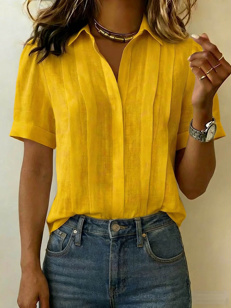 Reva | Linen V-Neck Short Sleeve Blouse