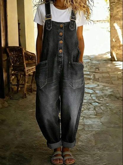 Vesper | Wide Leg Denim Overalls Jumpsuit