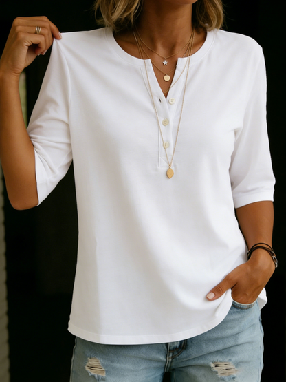 Birdie | Linen Henley 3/4 Sleeve Top