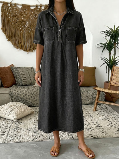 Florence | Denim Linen-Mix Midi Shirt Dress
