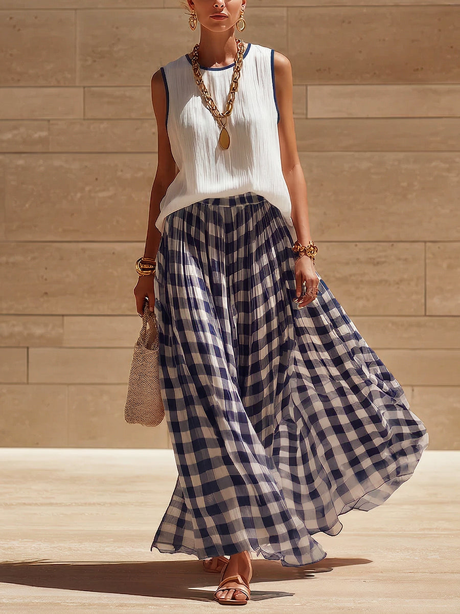 Ivy | Gingham Linen Top and Maxi Skirt Set