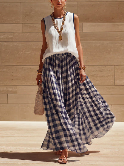 Ivy | Gingham Linen Top and Maxi Skirt Set