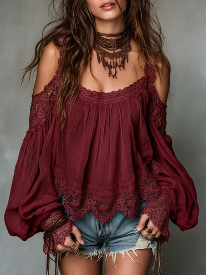 Giselle | Boho Off-Shoulder Lantern Sleeve Blouse