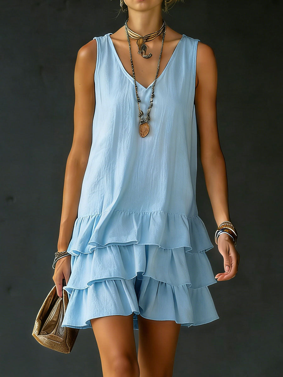 Lux | Linen Ruffle Hem Sleeveless Tunic Dress