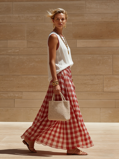 Ivy | Gingham Linen Top and Maxi Skirt Set