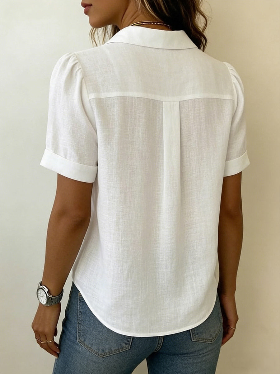 Reva | Linen V-Neck Short Sleeve Blouse