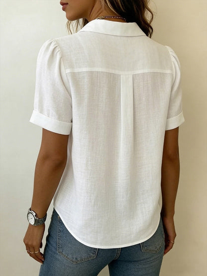 Reva | Linen V-Neck Short Sleeve Blouse