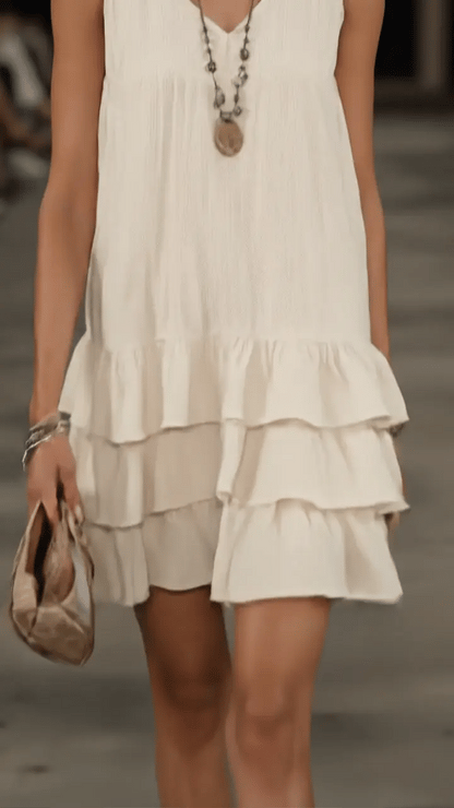 Lux | Linen Ruffle Hem Sleeveless Tunic Dress
