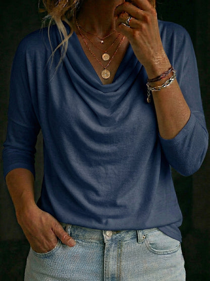 Coralie | Cowl Neck Linen Long Sleeve Top
