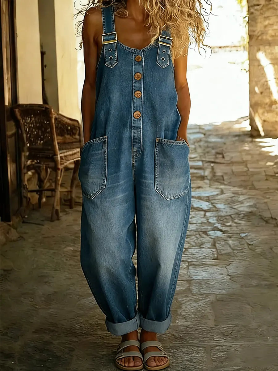 Vesper | Wide Leg Denim Overalls Jumpsuit