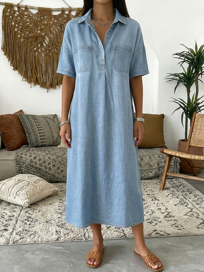 Florence | Denim Linen-Mix Midi Shirt Dress