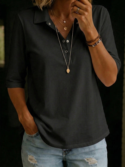 Harlow | Knit Polo V-Neck Button Top