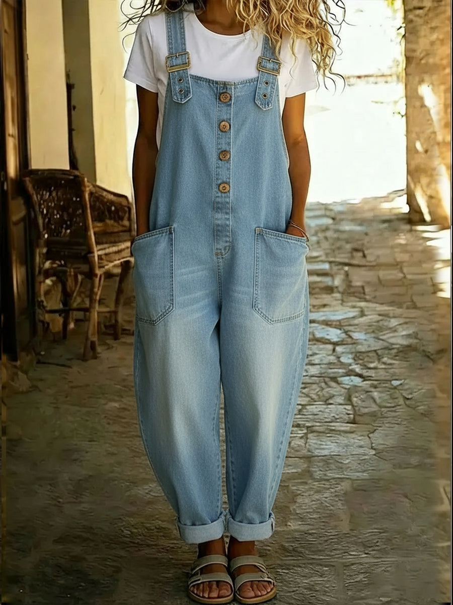 Vesper | Wide Leg Denim Overalls Jumpsuit
