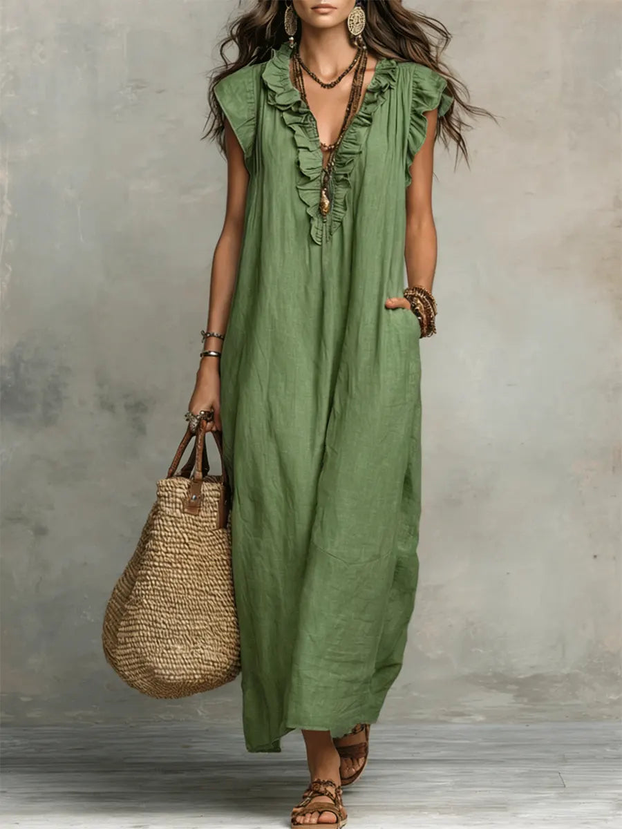 Saskia | Linen Kaftan Boho Maxi Dress