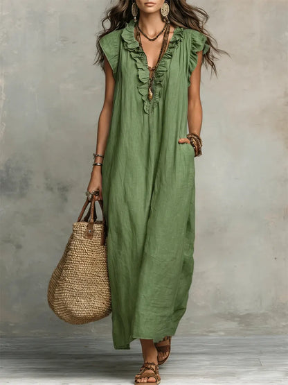 Saskia | Linen Kaftan Boho Maxi Dress