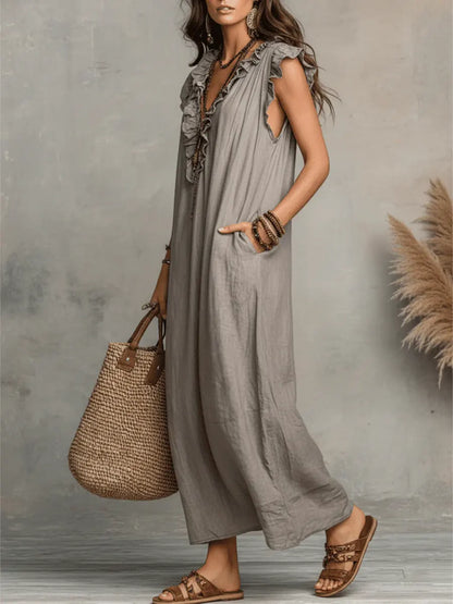 Saskia | Linen Kaftan Boho Maxi Dress