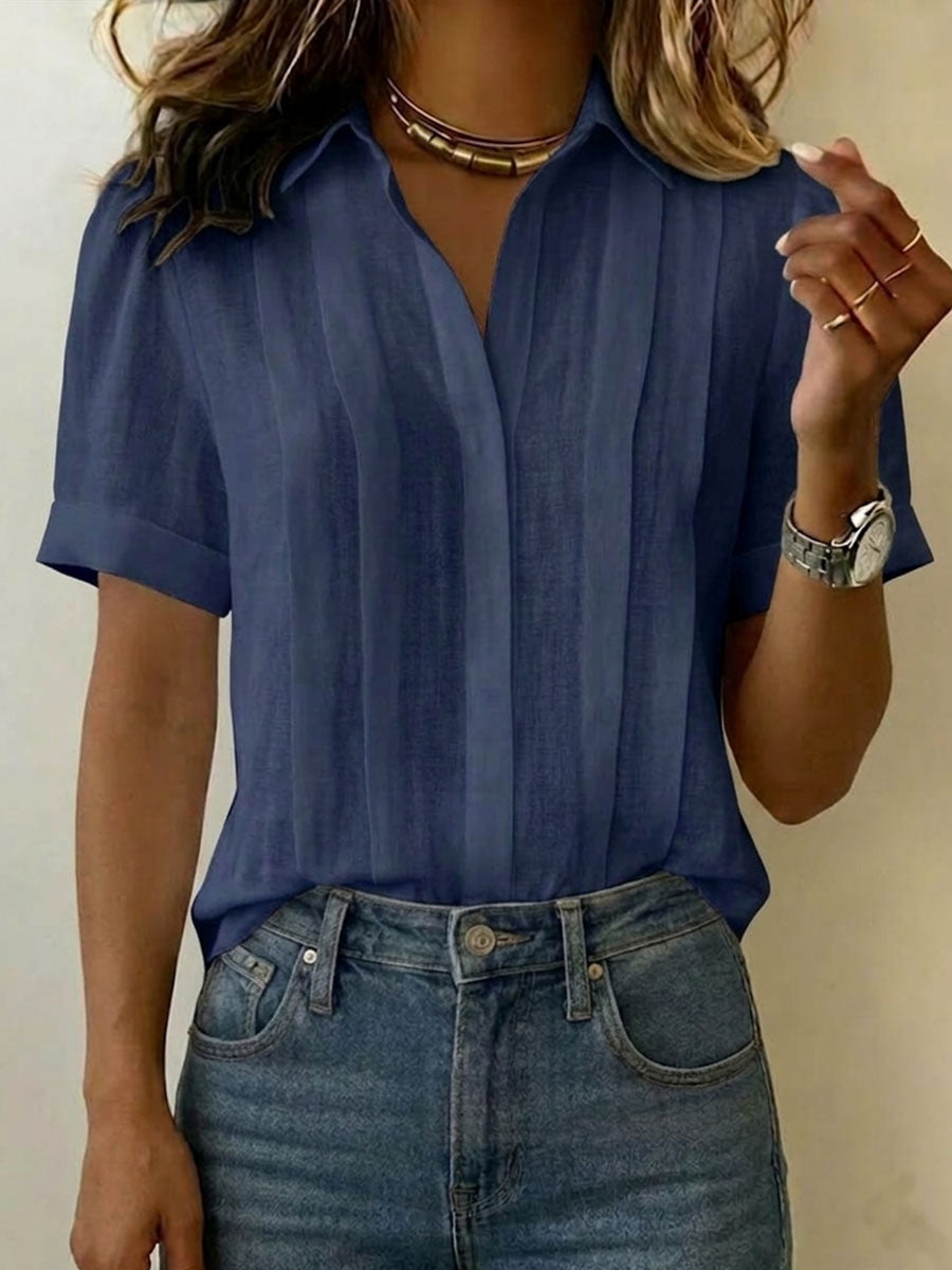 Reva | Linen V-Neck Short Sleeve Blouse