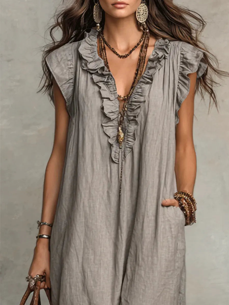 Saskia | Linen Kaftan Boho Maxi Dress