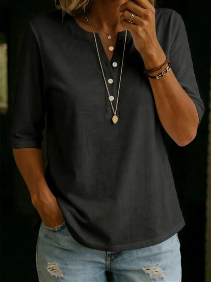 Birdie | Linen Henley 3/4 Sleeve Top