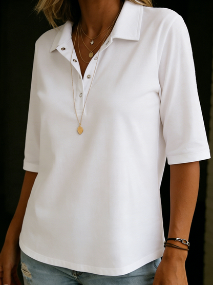 Harlow | Knit Polo V-Neck Button Top