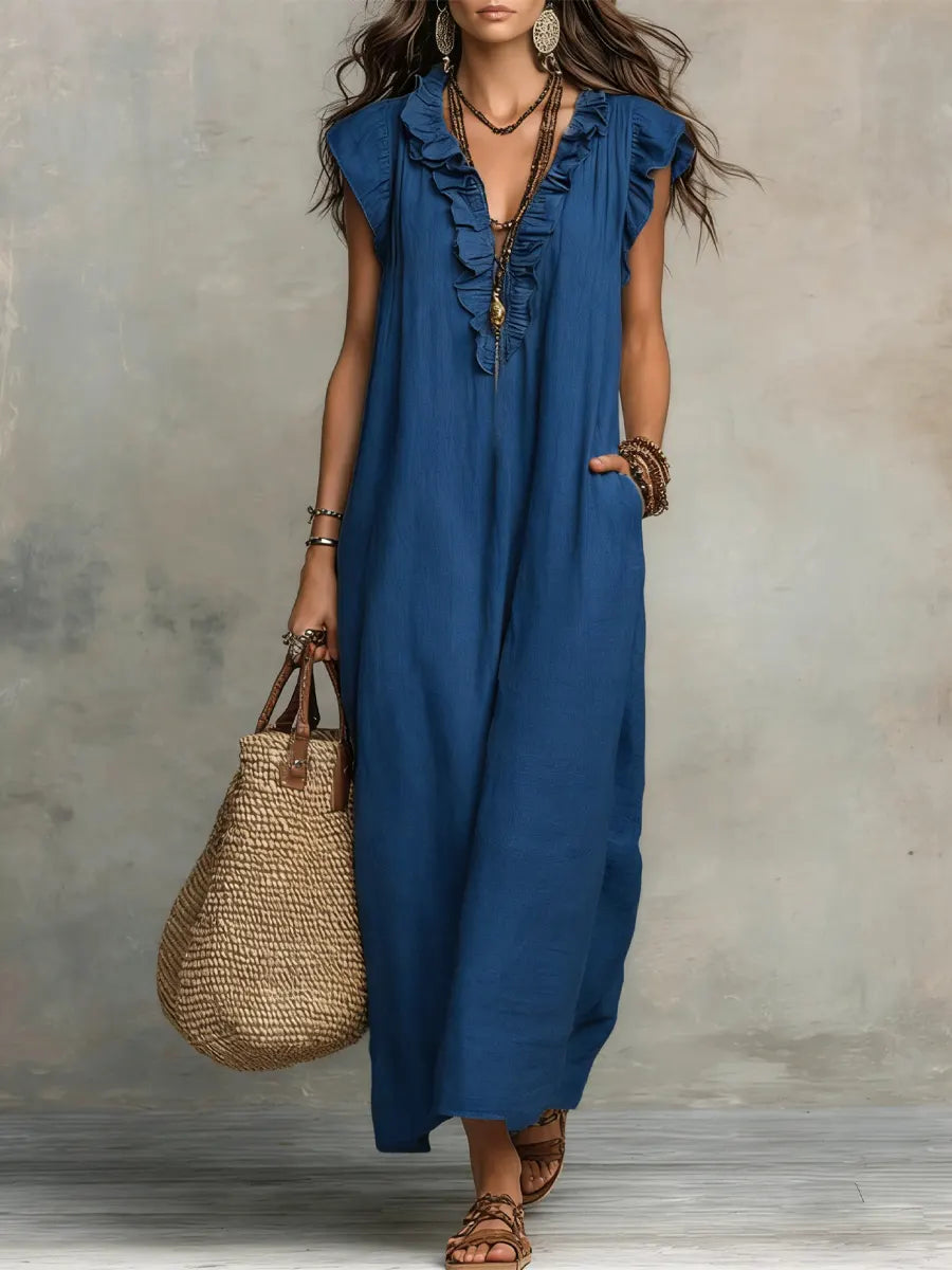 Saskia | Linen Kaftan Boho Maxi Dress
