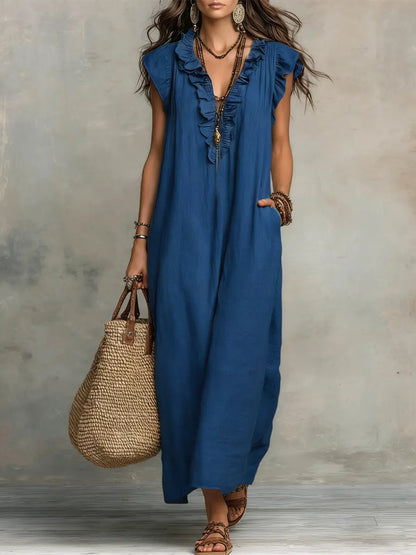 Saskia | Linen Kaftan Boho Maxi Dress