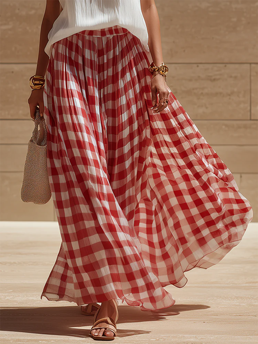 Ivy | Gingham Linen Top and Maxi Skirt Set