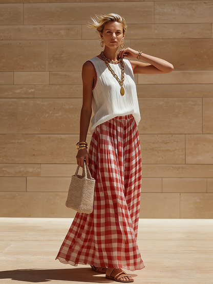 Ivy | Gingham Linen Top and Maxi Skirt Set