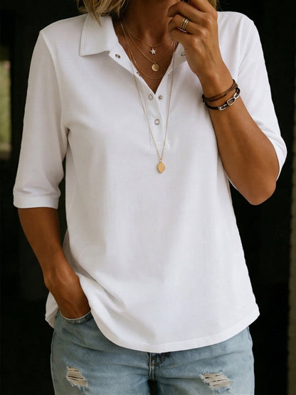 Harlow | Knit Polo V-Neck Button Top