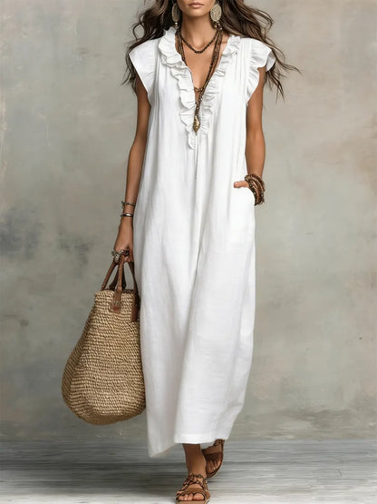 Saskia | Linen Kaftan Boho Maxi Dress