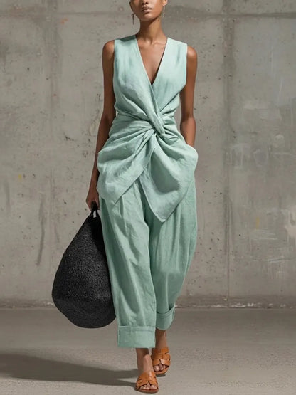 Juno | Linen Waist-Tie Two-Piece Trouser Set