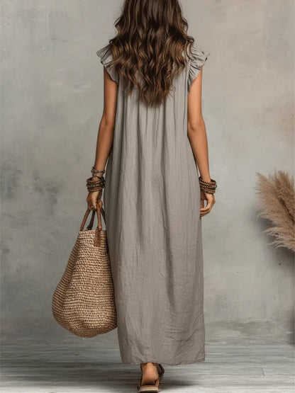 Saskia | Linen Kaftan Boho Maxi Dress